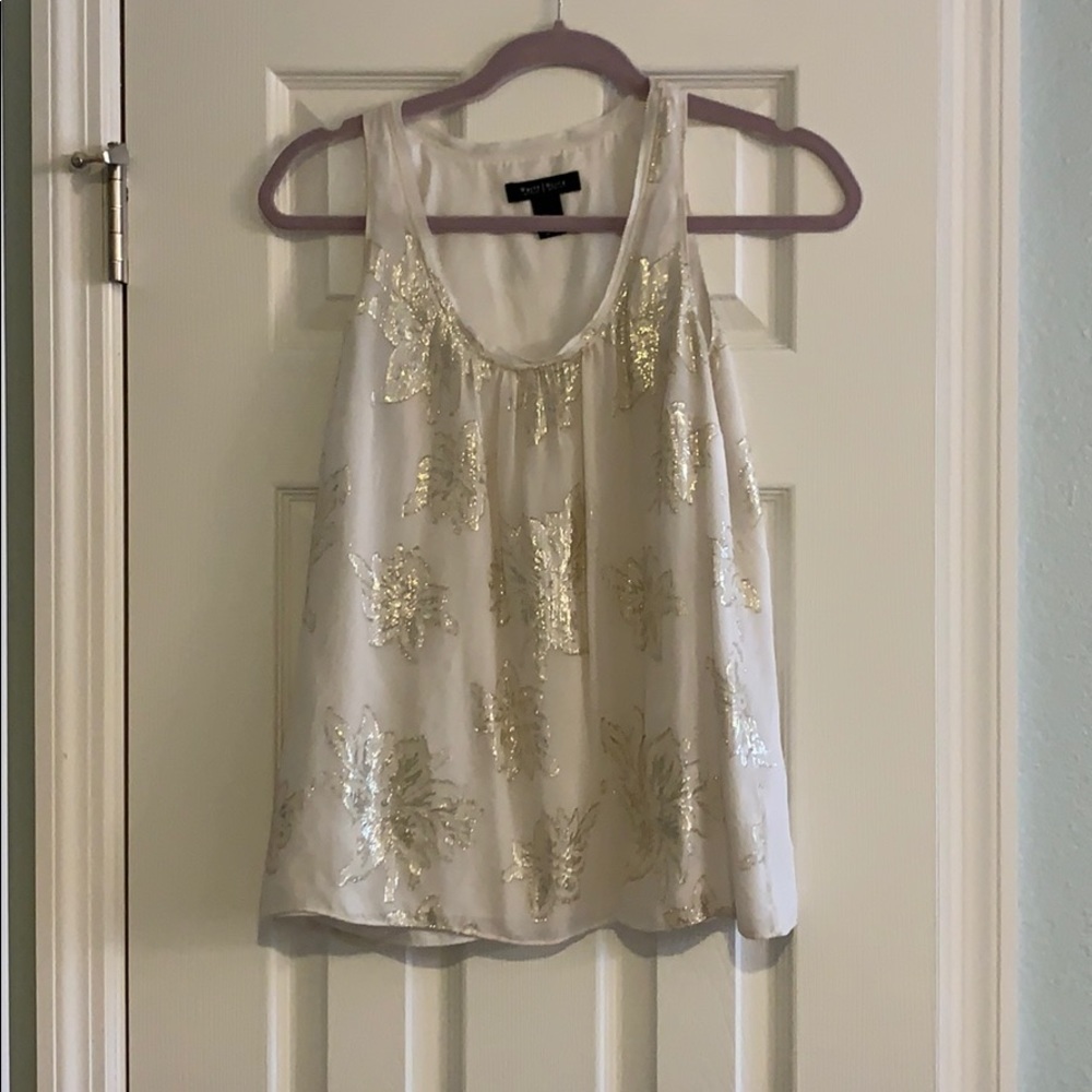 WHBM Ivory & Gold Print Tank Top